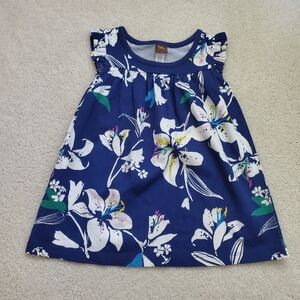 Tea Collection Girls Blue Floral Tropical Lillies Dress sz12-18m